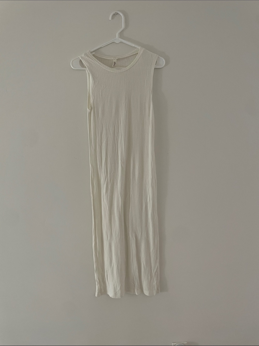 Elan Cream Ribbed Knit Sleeveless Dress